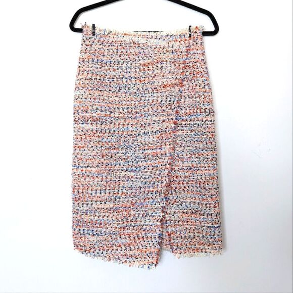 NWT H&M Textured Weave Wrap Over Knee Length Skirt Red Blue Orange 6 - Picture 1 of 8